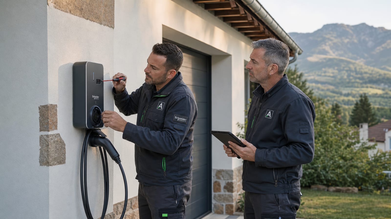Électricien ACEAP en intervention sur une installation IRVE en Pyrénées-Atlantiques